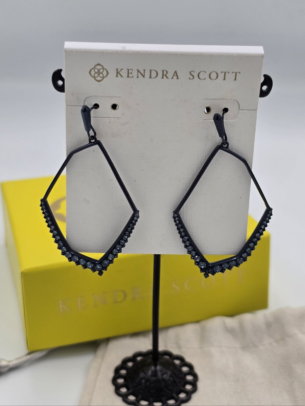 Kendra Scott Nell Navy Gunmetal Statement Earrings Indigo Crystals New